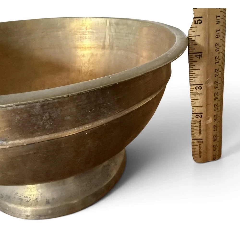 Vintage Heavy Brass Flared Pedestal Ridged Bowl Centerpiece 4.5